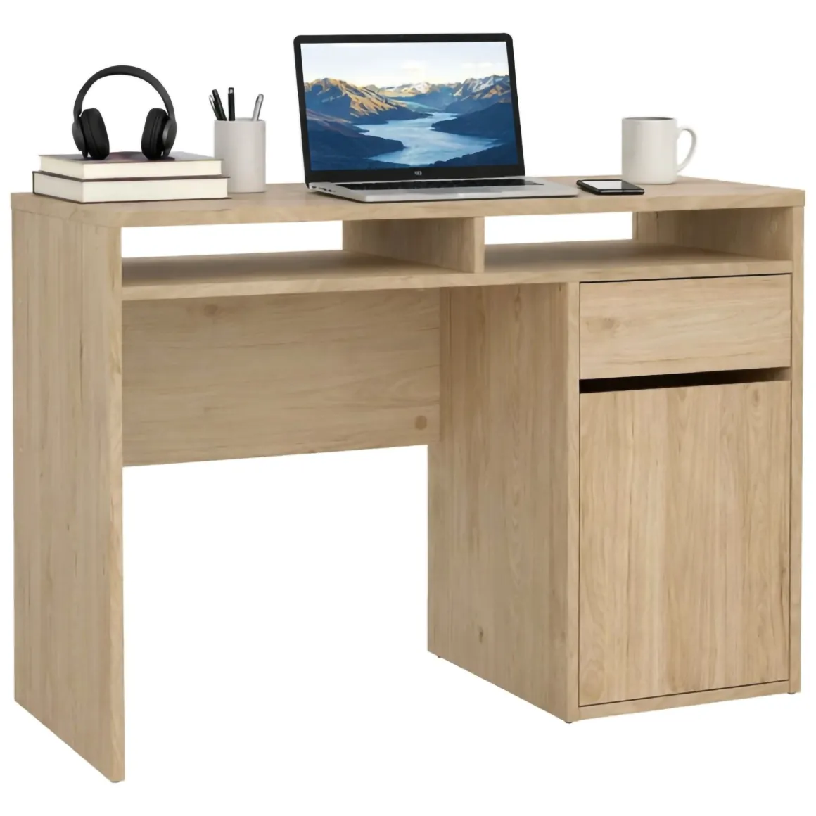 Scrivanie > Dmora Scrivania lineare rovere 110x48cm con 3 cassetti - Huaning Marrone Rovere