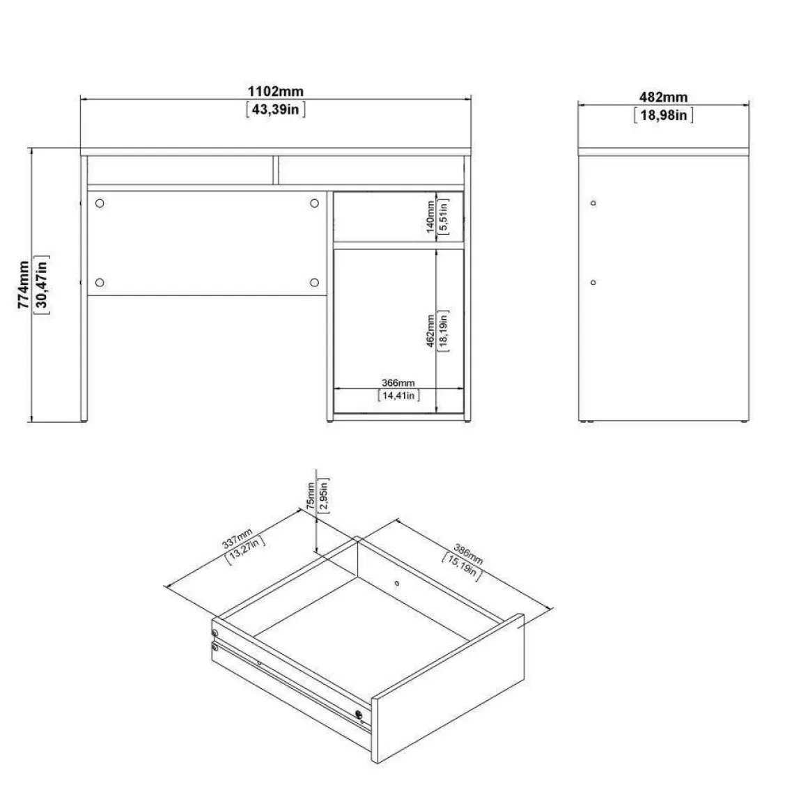 Scrivanie > Dmora Scrivania lineare rovere 110x48cm con 3 cassetti - Huaning Marrone Rovere