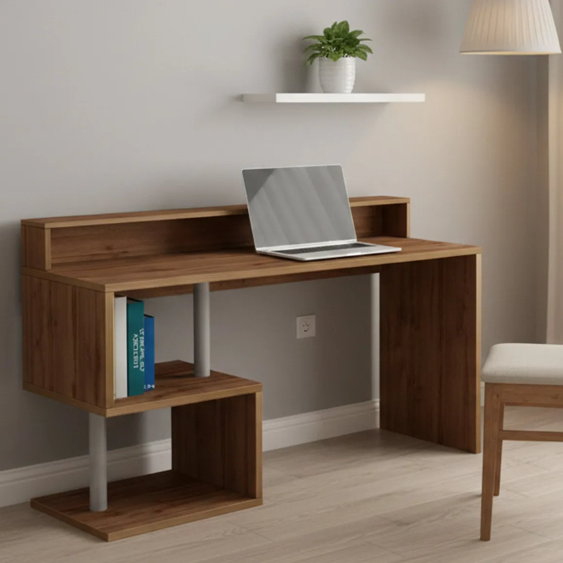 Ufficio|Camera Da Letto > Dmora Scrivania lineare rovere 140x60cm con supporto computer - Yemyin Marrone Rovere
