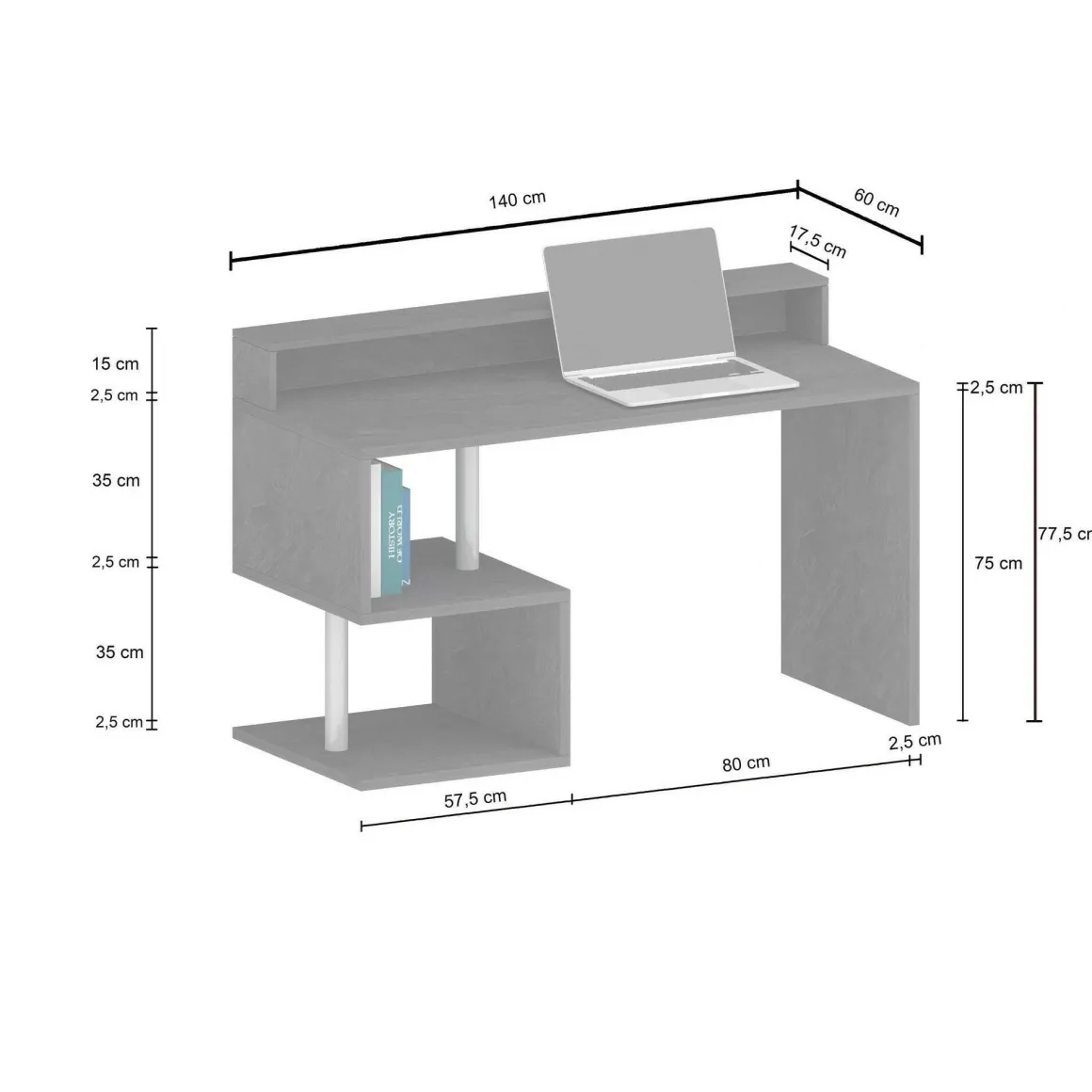 Ufficio|Camera Da Letto > Dmora Scrivania lineare rovere 140x60cm con supporto computer - Yemyin Marrone Rovere