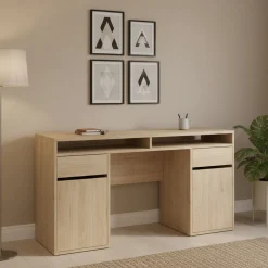 Scrivanie > Dmora Scrivania lineare rovere 149x48cm con libreria - Ambrenti Marrone Rovere