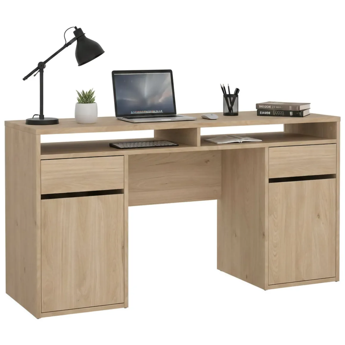 Scrivanie > Dmora Scrivania lineare rovere 149x48cm con libreria - Ambrenti Marrone Rovere