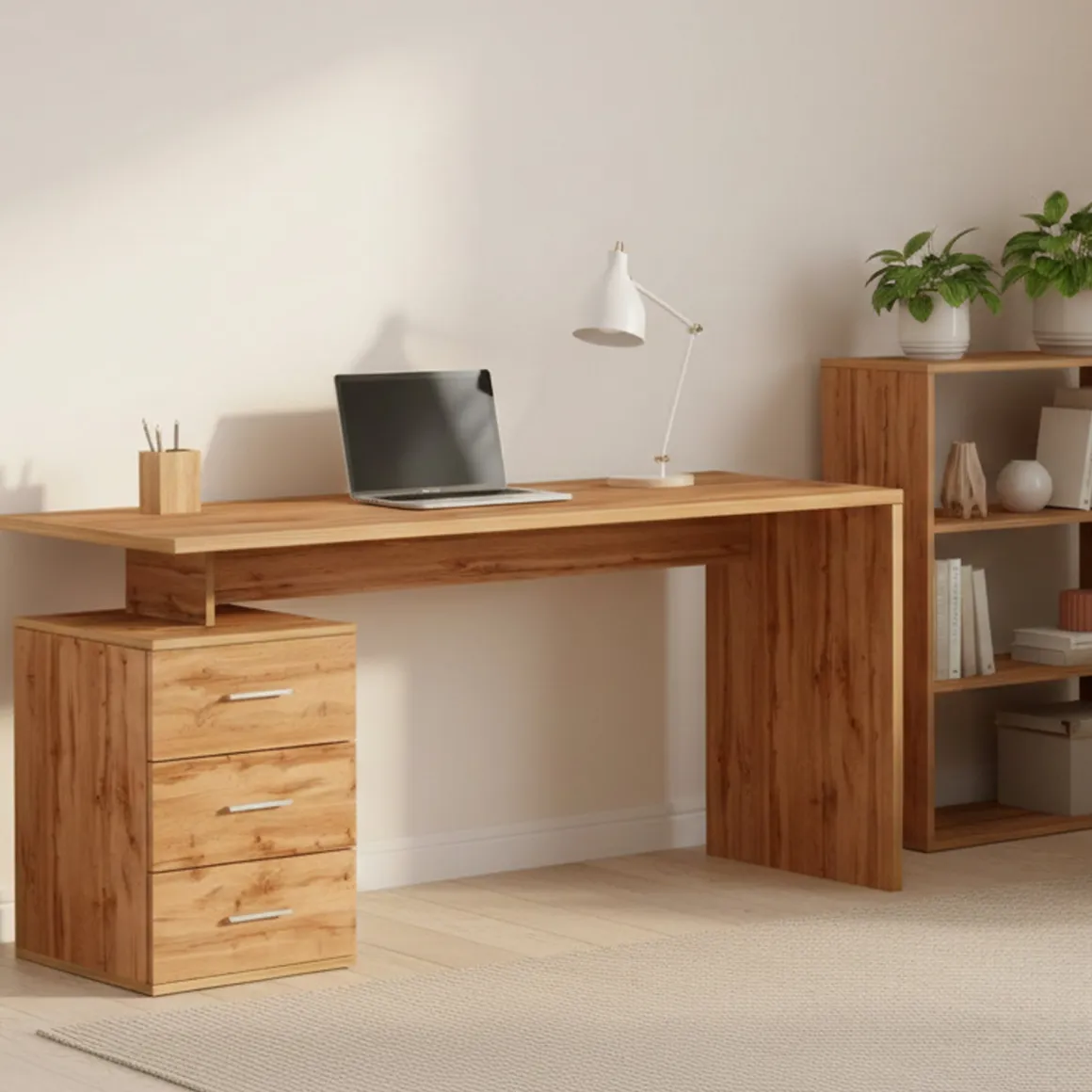 Scrivania lineare rovere 160x60cm con 3 cassetti - Abisse
