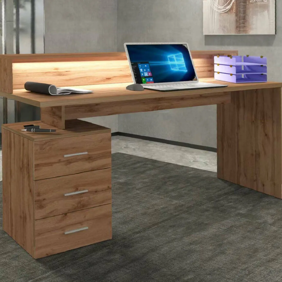 Scrivania lineare rovere 160x90cm in legno - Flaminia