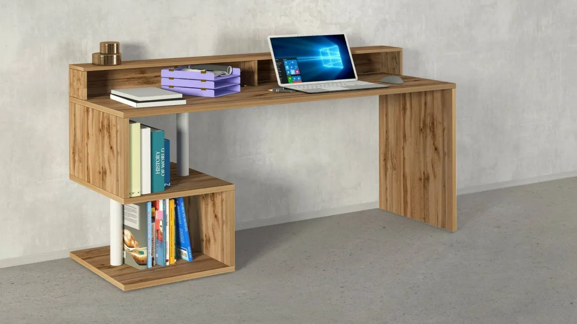 Ufficio|Camera Da Letto > Dmora Scrivania lineare rovere 180x60cm con supporto computer - Arre Marrone Rovere