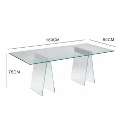 Scrivania lineare trasparente 180x90cm piano in vetro - Asfelj