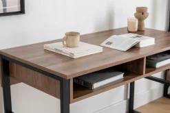 Scrivanie > Dmora Scrivania Marrone Noce Nero 4 Ripiani 2 Vani 120x55x96h cm, Colore Ripiano Marrone - Tramonti Nero, Marrone Noce