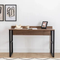 Scrivania Marrone Noce Nero un Ripiano Sfumatura Colore Ripiano Noce 112x60x79h cm, Colore Struttura Nero - Chietino