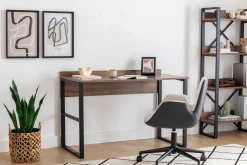 Scrivania Marrone Noce Nero un Ripiano Sfumatura Colore Ripiano Noce 112x60x79h cm, Colore Struttura Nero - Chietino