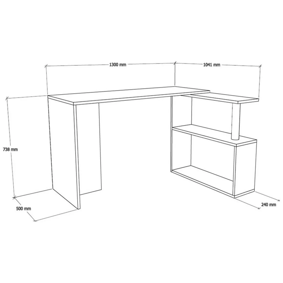Scrivania Marrone Noce 2 Ripiani Angolare 130x50x74h cm, 2 Vani - Fibreno
