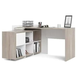 Scrivania Marrone Quercia Angolare 3 Ripiani 140x120x80.4h cm, 6 Vani