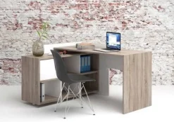 Scrivania Marrone Quercia Angolare 3 Ripiani 140x120x80.4h cm, 6 Vani