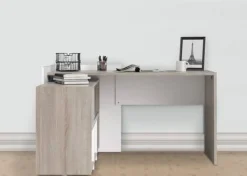 Scrivania Marrone Quercia Angolare 3 Ripiani 140x120x80.4h cm, 6 Vani