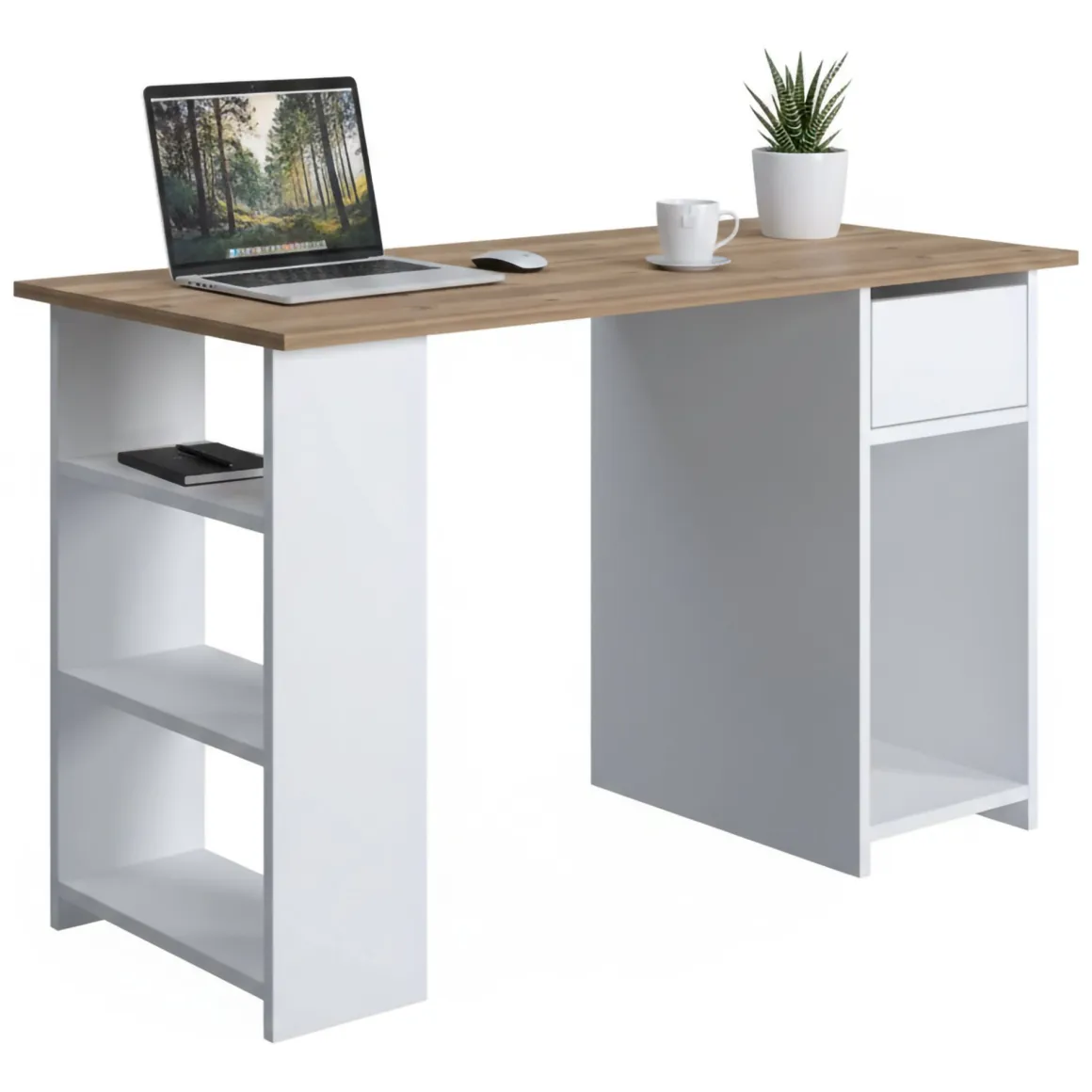 Scrivanie > Dmora Scrivania un Vano Supporto pc 80x50x75h cm, Materiale Piano in Legno Massello - Mezzo Marrone Quercia