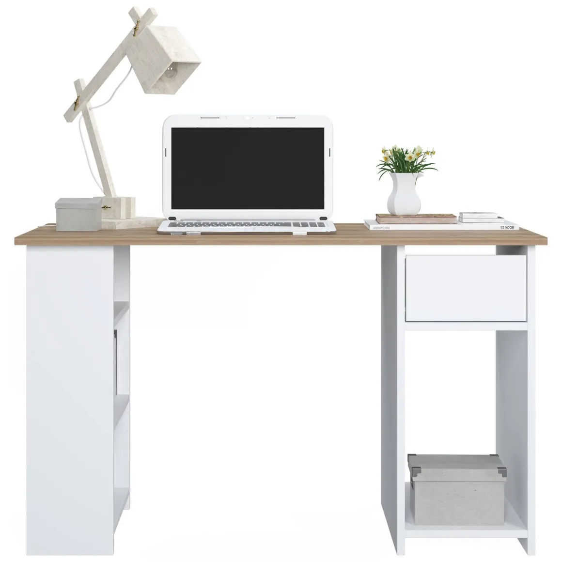 Scrivanie > Dmora Scrivania un Vano Supporto pc 80x50x75h cm, Materiale Piano in Legno Massello - Mezzo Marrone Quercia