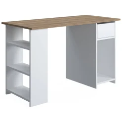 Scrivanie > Dmora Scrivania un Vano Supporto pc 80x50x75h cm, Materiale Piano in Legno Massello - Mezzo Marrone Quercia