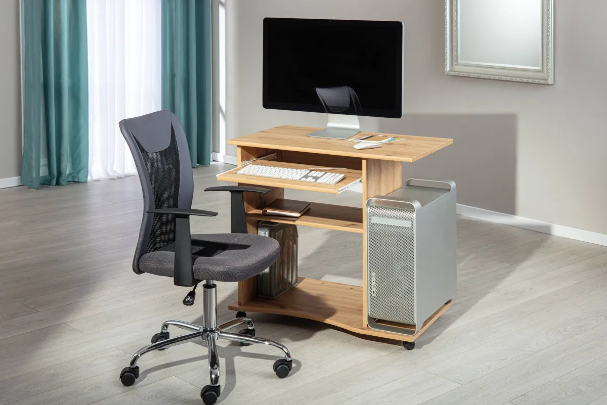 Scrivanie > Dmora Scrivania un Vano Supporto pc 80x50x75h cm, Materiale Piano in Legno Massello - Mezzo Marrone Quercia