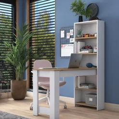 Scrivanie > Dmora Scrivania Marrone Rovere Bianco Materiale Piano in Legno Nobilitato Sfumatura Colore Struttura Rovere 150x100x76h cm, Sfumatura Colore Ripiano Rovere Bianco, Marrone Rovere