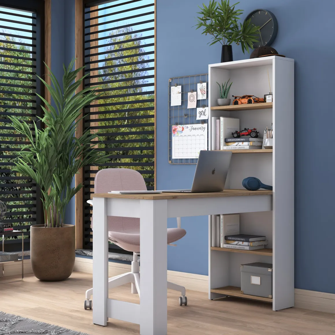Scrivanie > Dmora Scrivania Marrone Rovere Bianco Materiale Piano in Legno Nobilitato Sfumatura Colore Struttura Rovere 150x100x76h cm, Sfumatura Colore Ripiano Rovere Bianco, Marrone Rovere