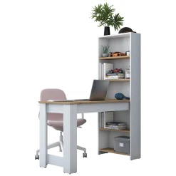 Scrivanie > Dmora Scrivania Marrone Rovere Bianco Materiale Piano in Legno Nobilitato Sfumatura Colore Struttura Rovere 150x100x76h cm, Sfumatura Colore Ripiano Rovere Bianco, Marrone Rovere