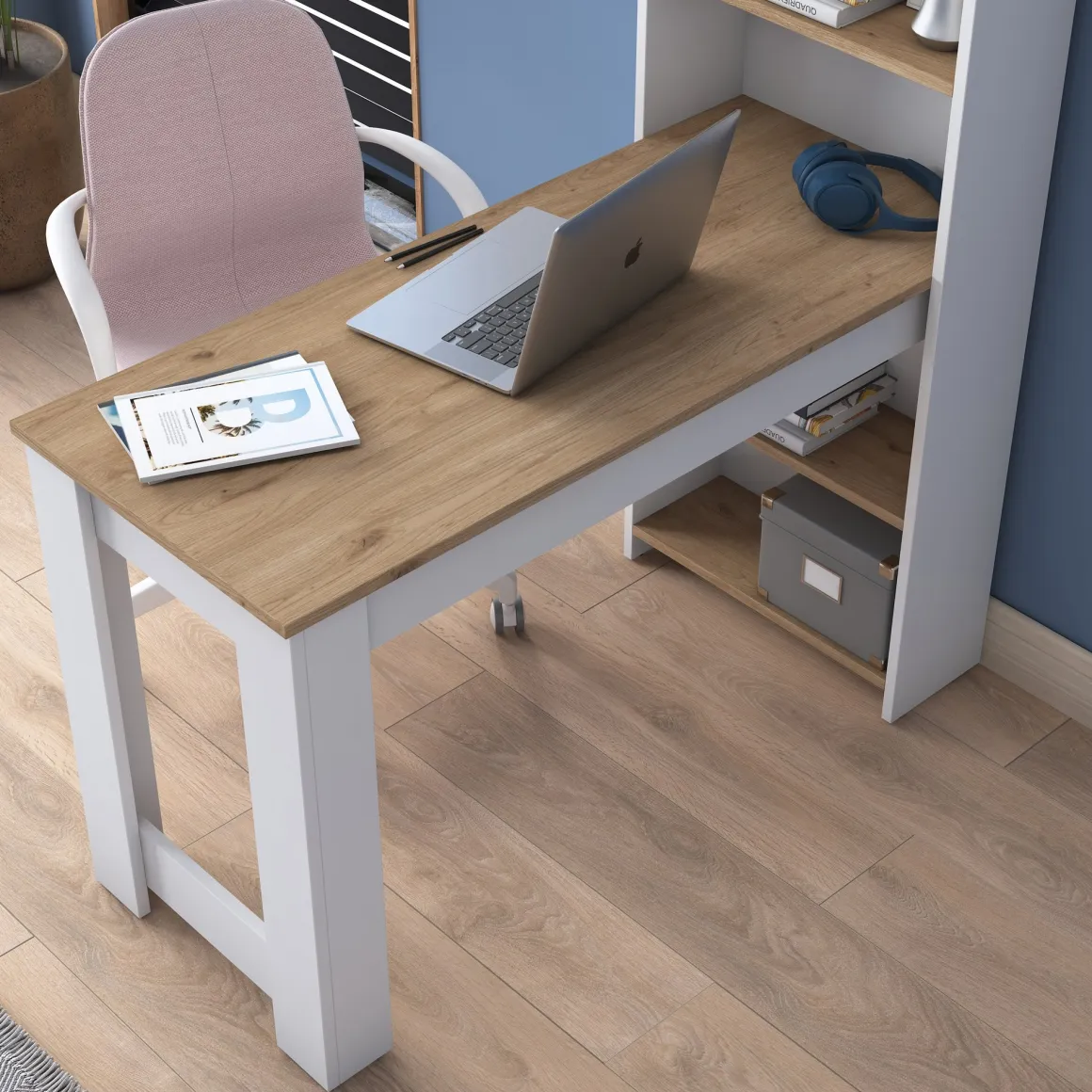 Scrivanie > Dmora Scrivania Marrone Rovere Bianco Materiale Piano in Legno Nobilitato Sfumatura Colore Struttura Rovere 150x100x76h cm, Sfumatura Colore Ripiano Rovere Bianco, Marrone Rovere