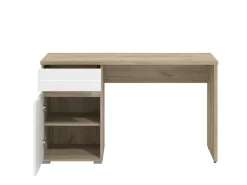 Scrivania Marrone Rovere Bianco un Cassetto un Ripiano 130x50x75.5h cm, Un'anta - Cambio