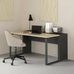Scrivanie > Dmora Scrivania Marrone Rovere Grigio Materiale Piano in Legno Nobilitato Sfumatura Colore Struttura Rovere 150x100x76h cm, Sfumatura Colore Ripiano Rovere Grigio, Marrone Rovere