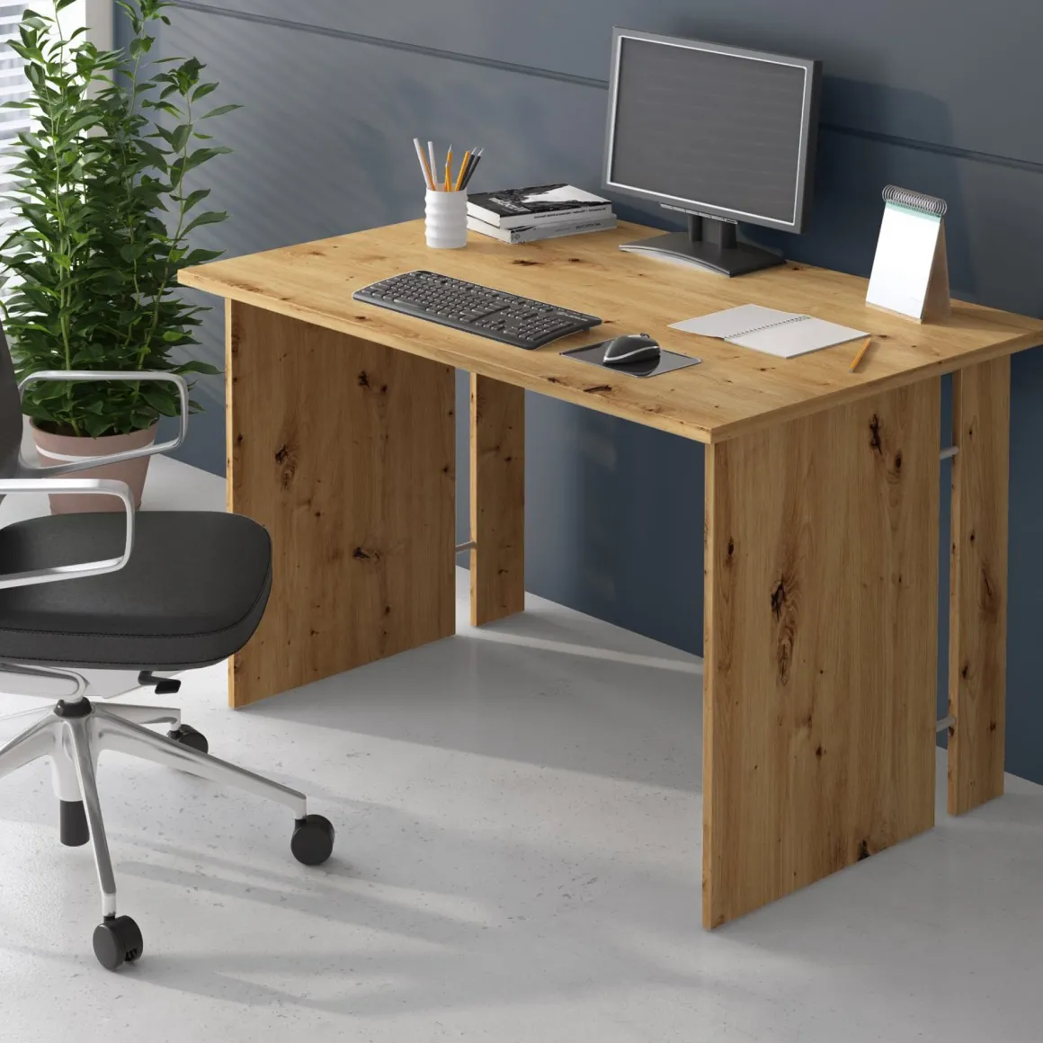 Scrivania Marrone Rovere Modulabile Fori Passacavi 119x78.2x75h cm, Colore Ripiano Marrone - Ullano