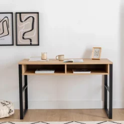 Scrivania Marrone Rovere Nero 3 Ripiani 2 Vani 120x60x72h cm, Colore Ripiano Marrone - Samo