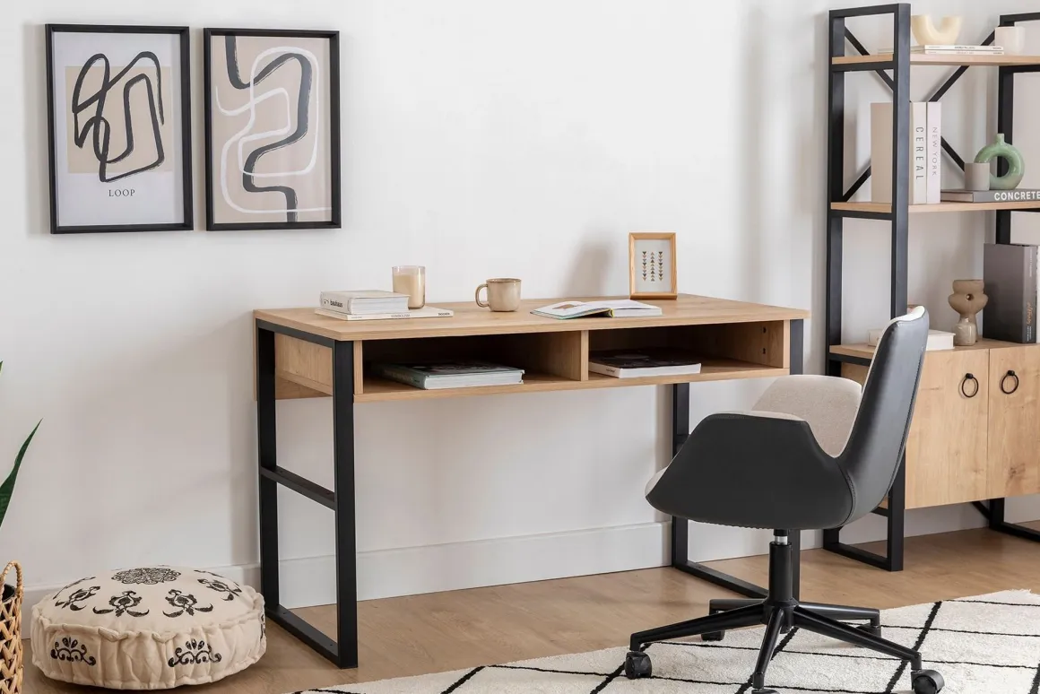 Scrivanie > Dmora Scrivania Marrone Rovere Nero 3 Ripiani 2 Vani 160x60x75h cm, Colore Ripiano Marrone - Foppolo Nero, Marrone Rovere