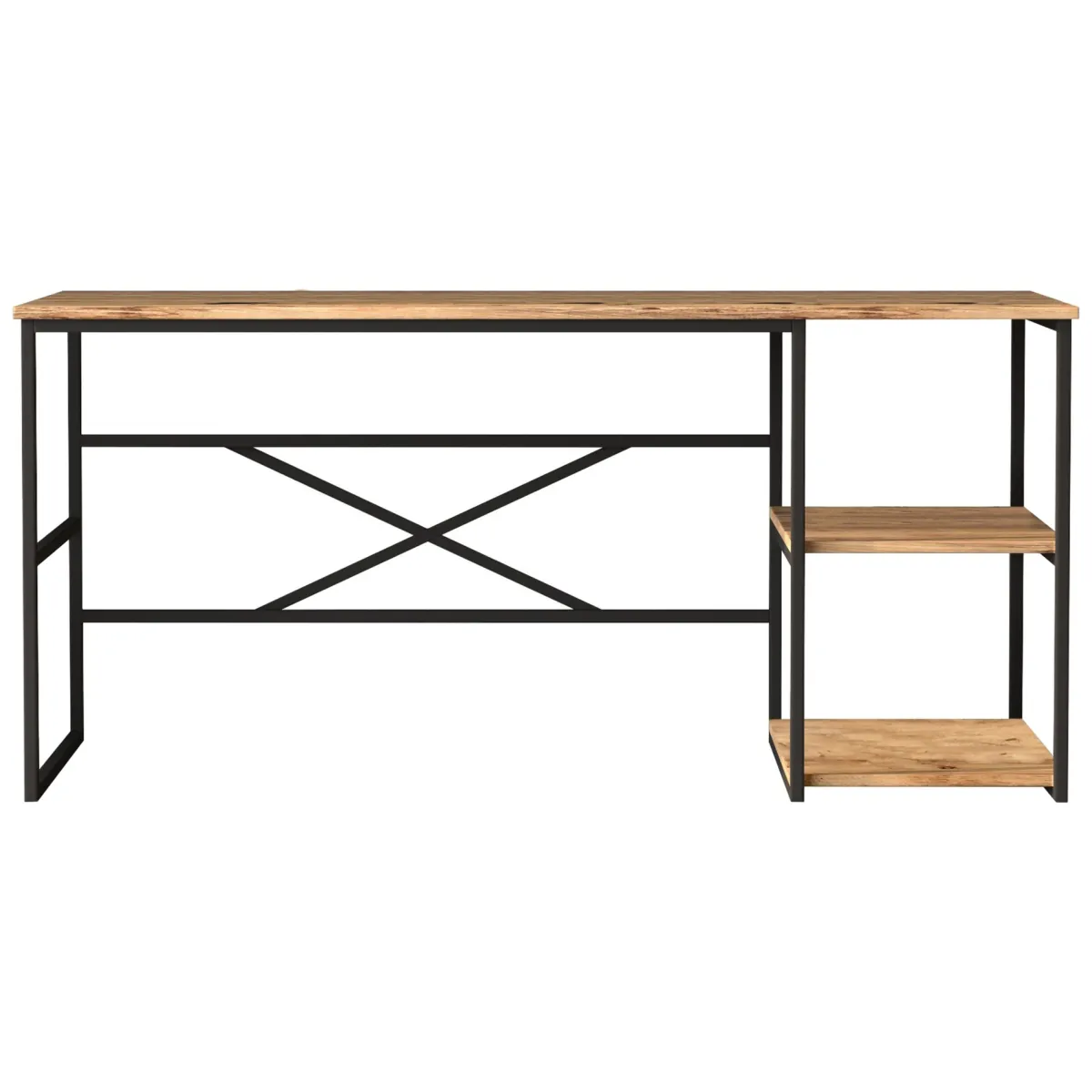 Scrivanie > Dmora Scrivania Marrone Rovere Nero 3 Ripiani 2 Vani 160x60x75h cm, Colore Ripiano Marrone - Foppolo Nero, Marrone Rovere