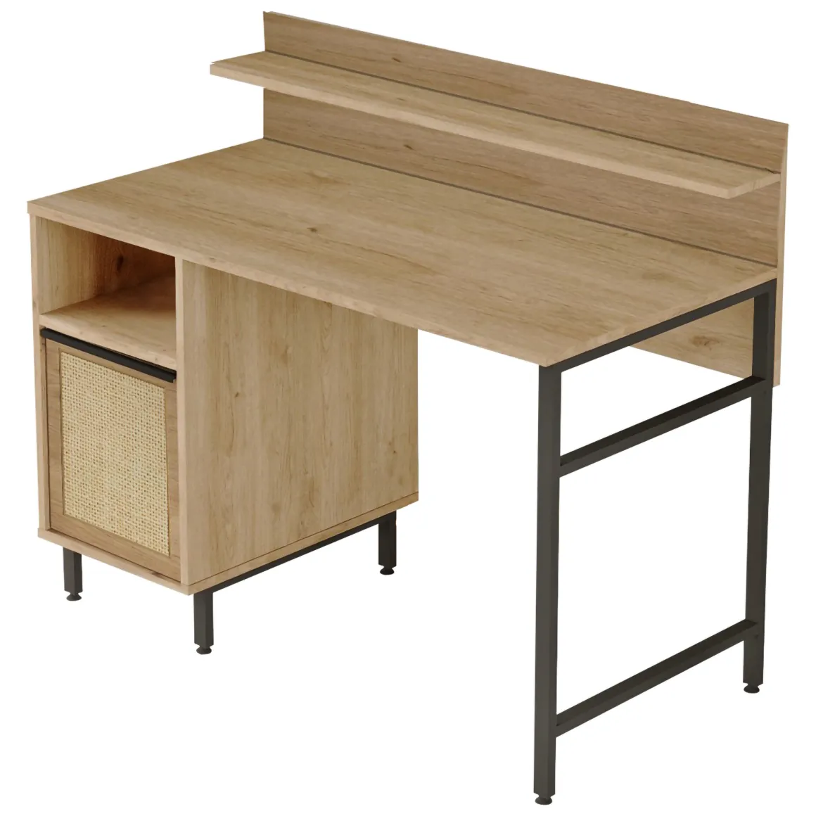 Scrivania Marrone Rovere Nero Antracite 4 Ripiani Un'anta 120x54x100h cm, 2 Vani - Brusati