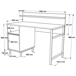 Scrivania Marrone Rovere Nero Antracite 4 Ripiani Un'anta 120x54x100h cm, 2 Vani - Brusati
