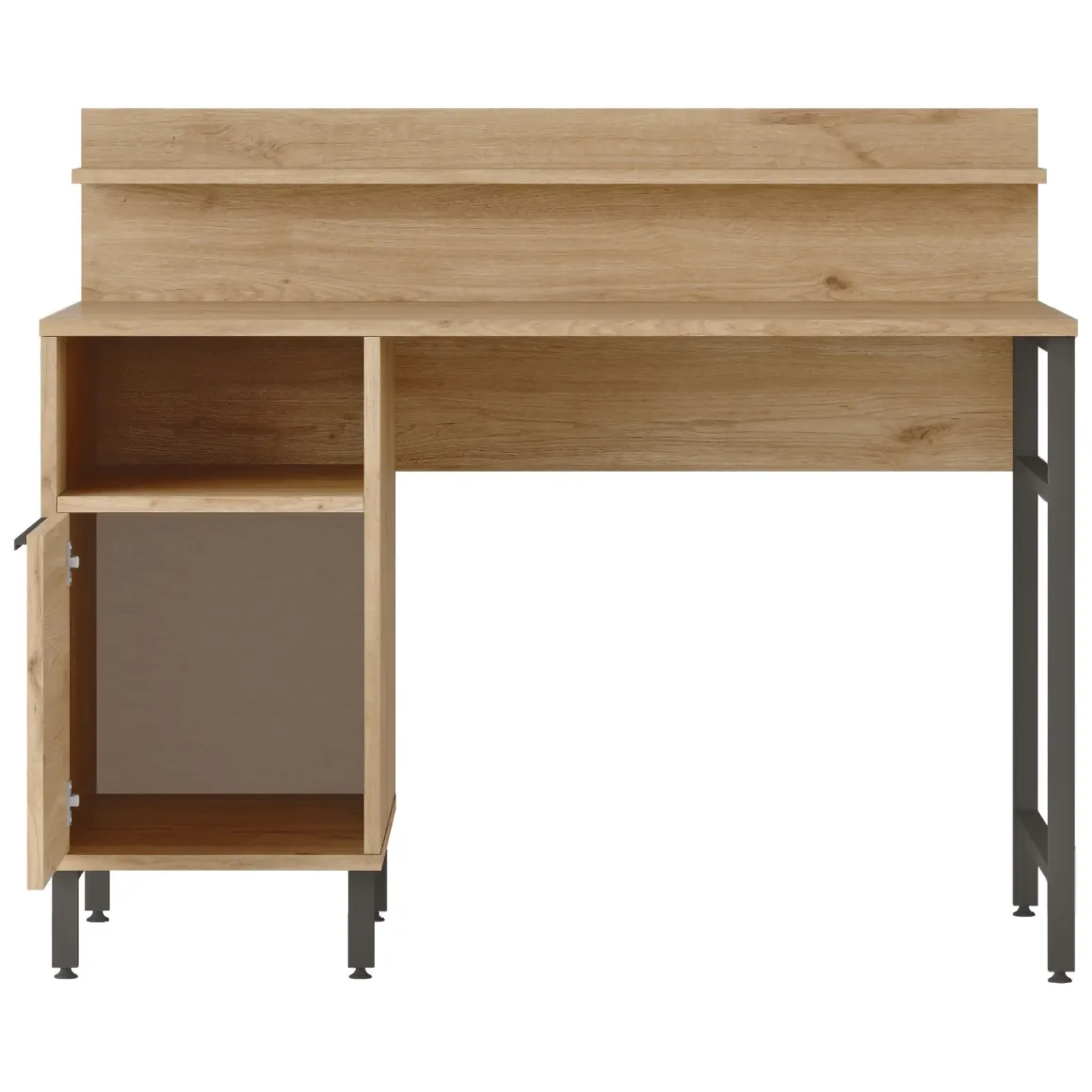 Scrivania Marrone Rovere Nero Antracite 4 Ripiani Un'anta 120x54x100h cm, 2 Vani - Brusati