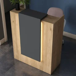 Scrivania Marrone Rovere Nero Antracite un Ripiano un Cassetto 90x40x110h cm, Banco Reception - Otricoli