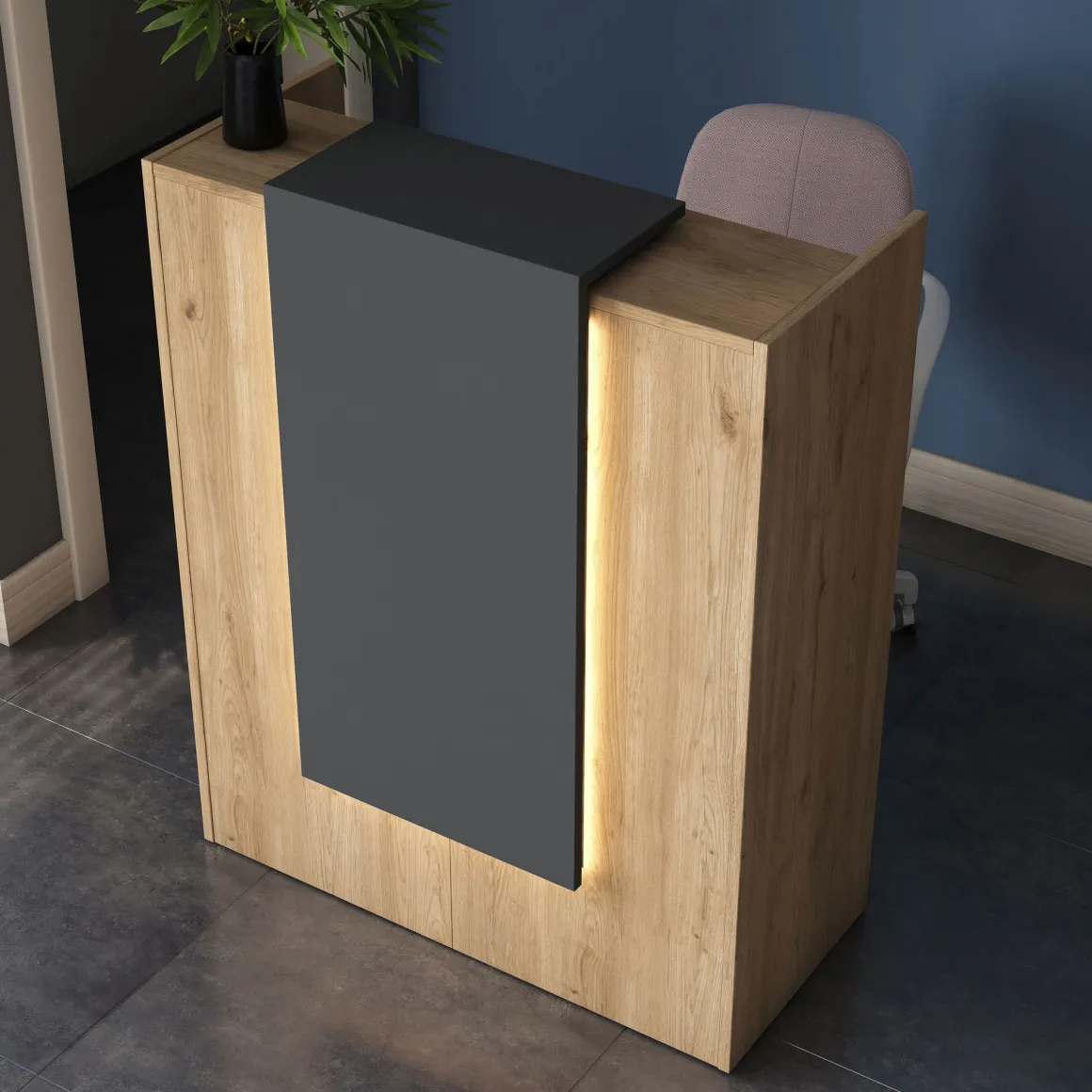 Scrivania Marrone Rovere Nero Antracite un Ripiano un Cassetto 90x40x110h cm, Banco Reception - Otricoli