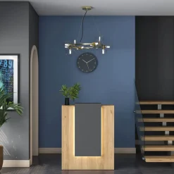 Scrivania Marrone Rovere Nero Antracite un Ripiano un Cassetto 90x40x110h cm, Banco Reception - Otricoli