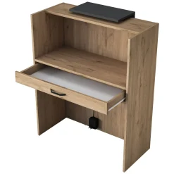 Scrivania Marrone Rovere Nero Antracite un Ripiano un Cassetto 90x40x110h cm, Banco Reception - Otricoli