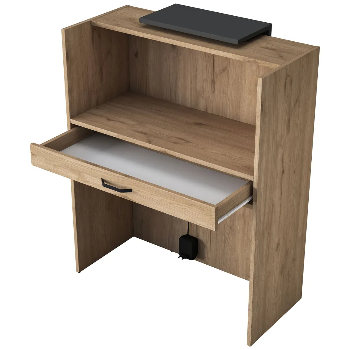 Scrivania Marrone Rovere Nero Antracite un Ripiano un Cassetto 90x40x110h cm, Banco Reception - Otricoli