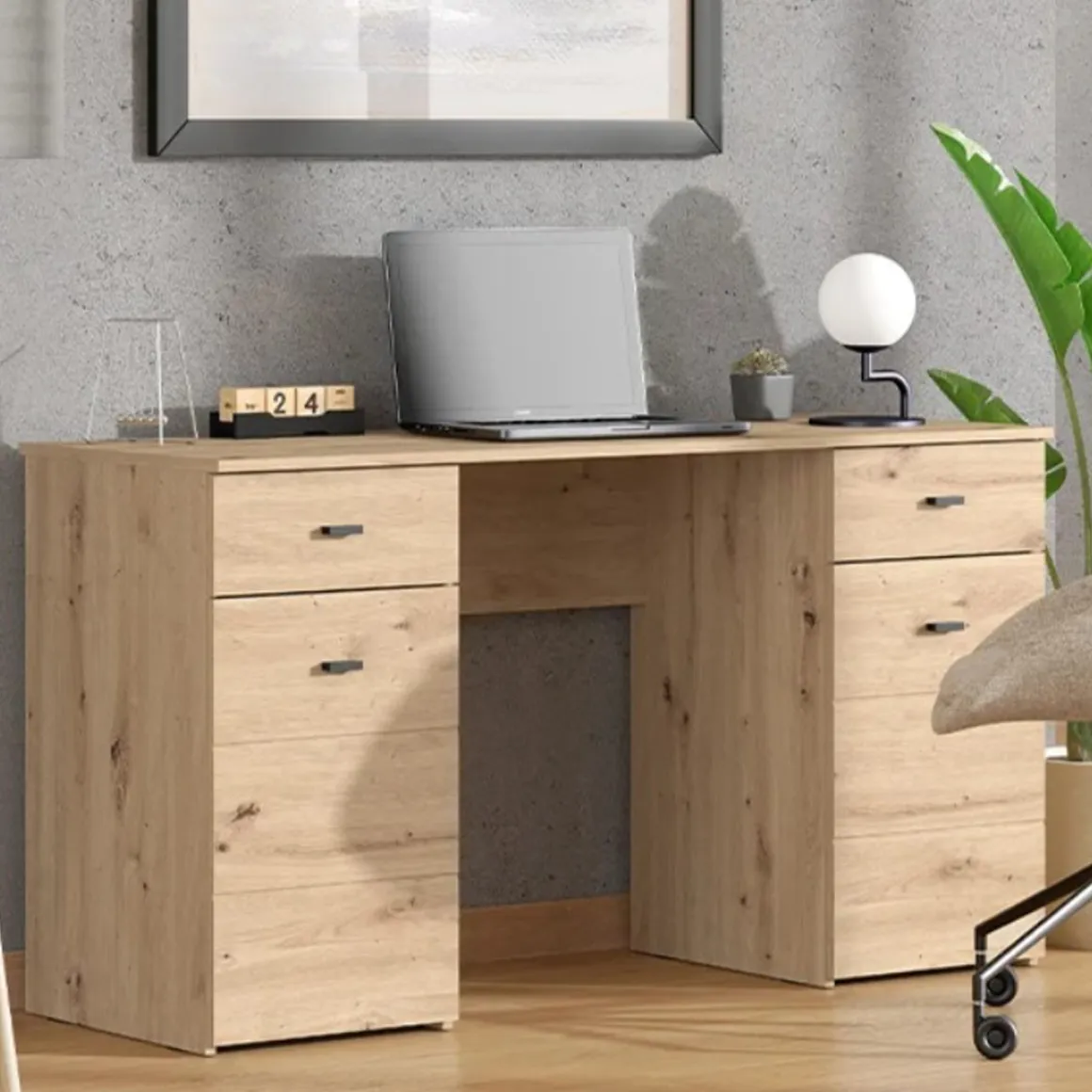 Scrivanie > Dmora Scrivania 2 Ripiani 2 Ante 72x47x79h cm, Armadio Multiuso Richiudibile - Keylon Marrone Rovere Nodi