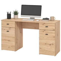 Scrivania Marrone Rovere Nodi 2 Cassetti 2 Ripiani 140x50x76h cm, 2 Ante - Ziro