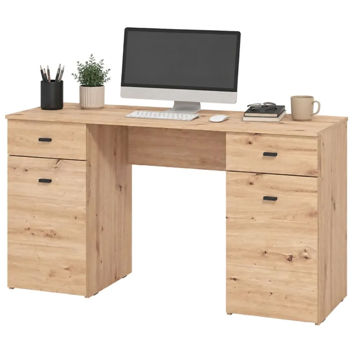 Scrivanie > Dmora Scrivania 2 Ripiani 2 Ante 72x47x79h cm, Armadio Multiuso Richiudibile - Keylon Marrone Rovere Nodi