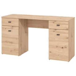 Scrivania Marrone Rovere Nodi 2 Cassetti 2 Ripiani 140x50x76h cm, 2 Ante - Ziro