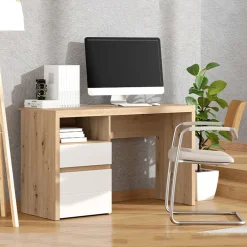 Scrivanie > Dmora Scrivania Marrone Rovere Nodi Bianco 3 Ripiani 4 Vani 90x52x149h cm, Colore Ripiano Marrone - Nicotera Bianco, Marrone Rovere Nodi