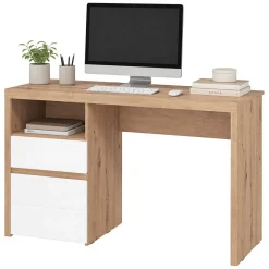 Scrivanie > Dmora Scrivania Marrone Rovere Nodi Bianco 3 Ripiani 4 Vani 90x52x149h cm, Colore Ripiano Marrone - Nicotera Bianco, Marrone Rovere Nodi