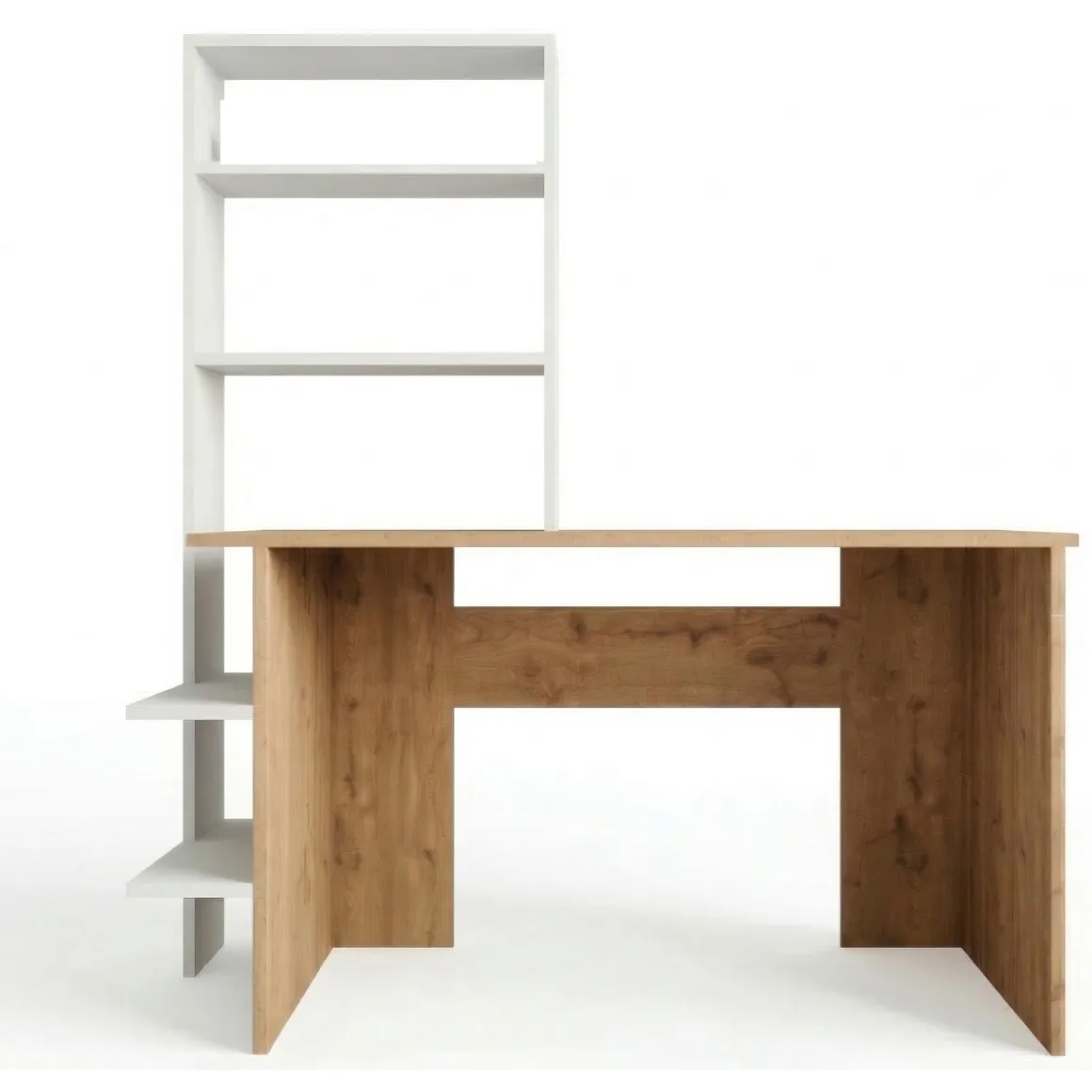 Scrivania Marrone Rovere Nodi Bianco 5 Ripiani 5 Vani 120x55x150h cm, con Libreria - Gradara