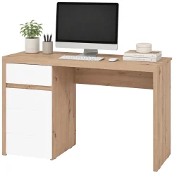 Scrivanie > Dmora Scrivania Marrone Rovere Nodi Bianco un Cassetto 2 Ripiani 98x47x74h cm, Un'anta - Anholt Bianco, Marrone Rovere Nodi
