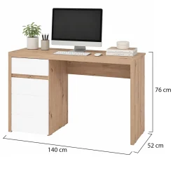 Scrivanie > Dmora Scrivania Marrone Rovere Nodi Bianco un Cassetto 2 Ripiani 98x47x74h cm, Un'anta - Anholt Bianco, Marrone Rovere Nodi
