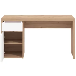 Scrivanie > Dmora Scrivania Marrone Rovere Nodi Bianco un Cassetto 2 Ripiani 98x47x74h cm, Un'anta - Anholt Bianco, Marrone Rovere Nodi