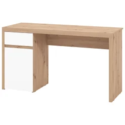 Scrivanie > Dmora Scrivania Marrone Rovere Nodi Bianco un Cassetto 2 Ripiani 98x47x74h cm, Un'anta - Anholt Bianco, Marrone Rovere Nodi